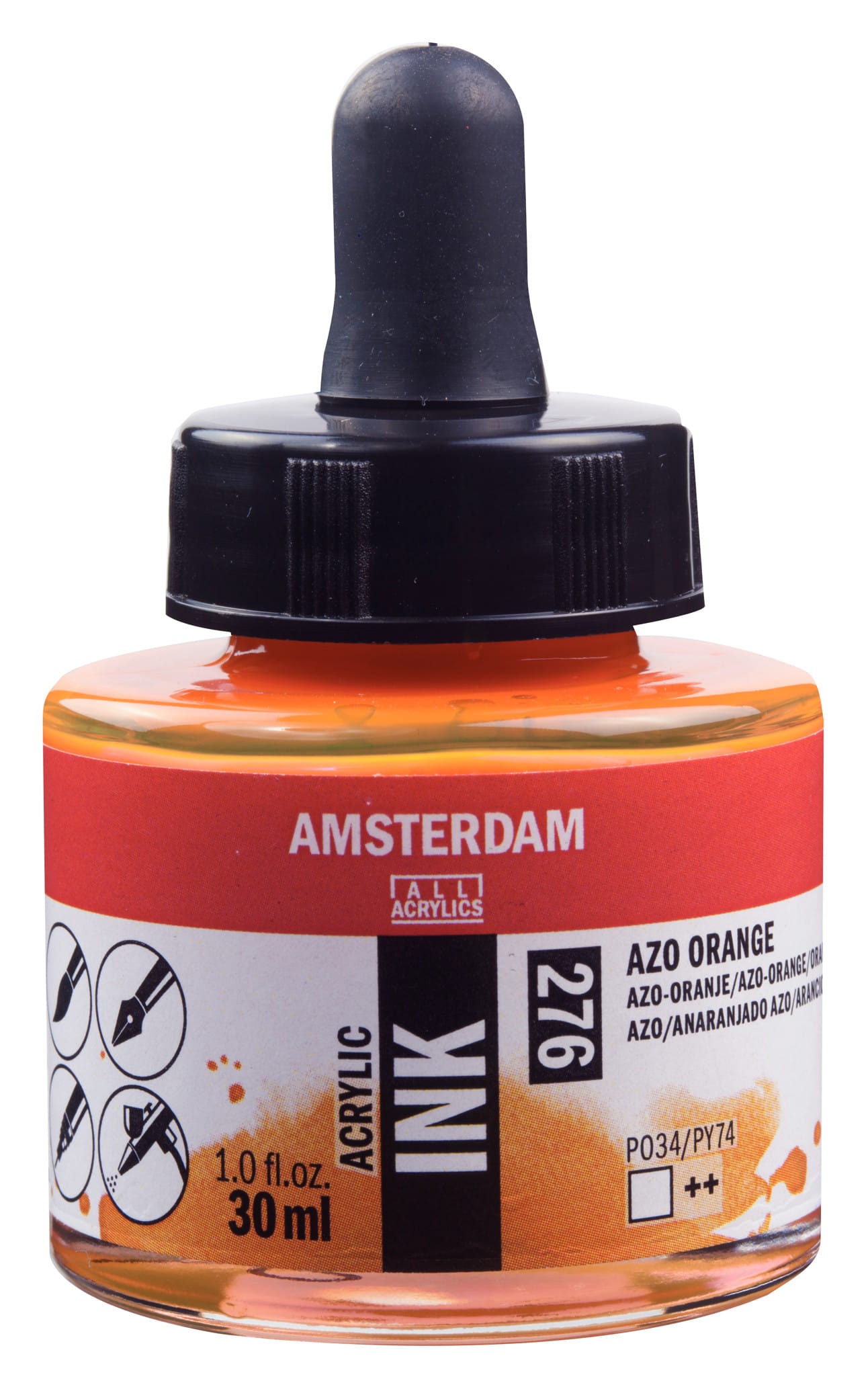 8712079389536 Amsterdam Acrylic Ink Bottle 30 ml Azo Orange 276 - Görsel 1