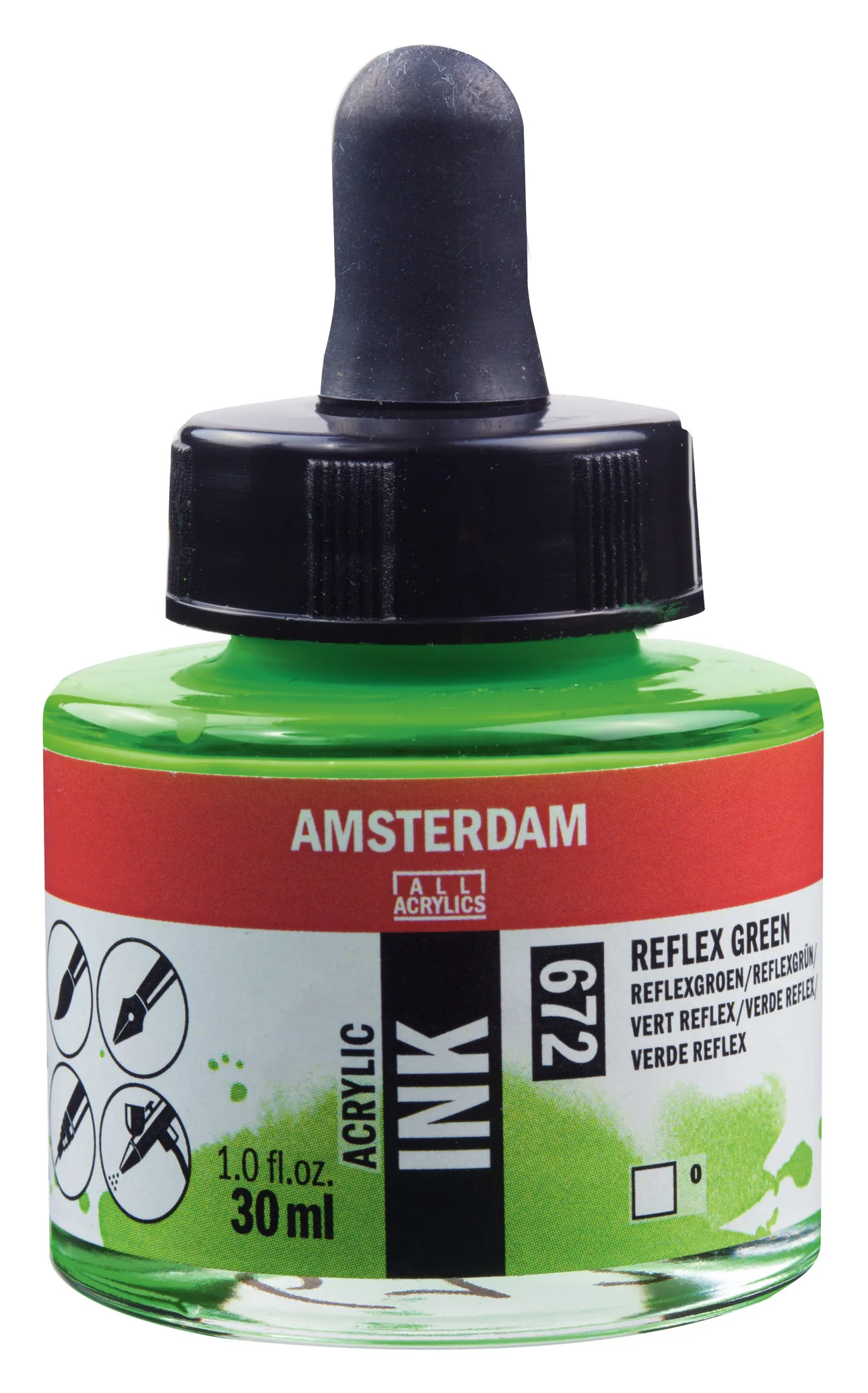 Amsterdam Acrylic Ink Bottle 30 ml Reflex Green 672 - Görsel 1
