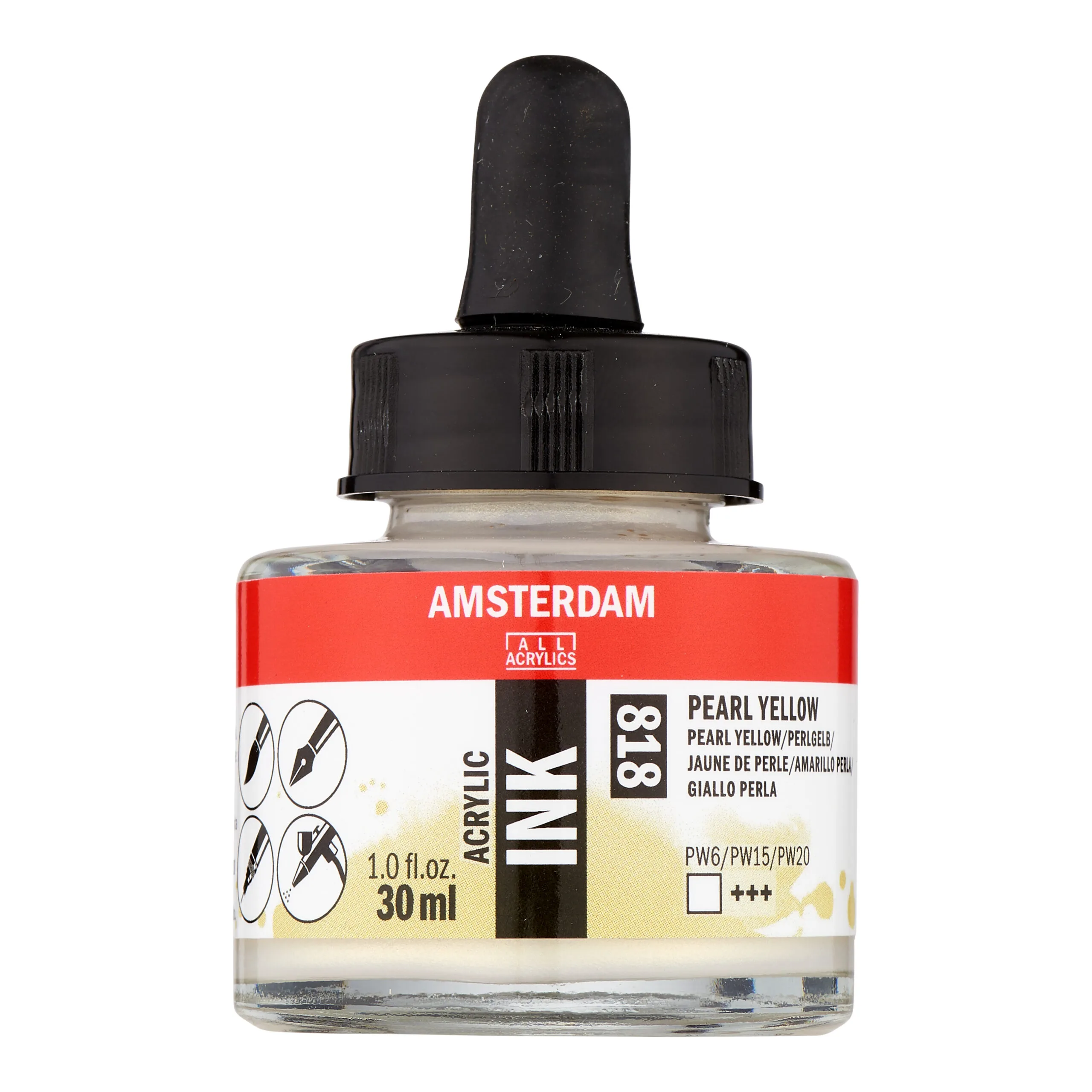 Amsterdam Acrylic Ink Bottle 30 ml Pearl Yellow 818 - Görsel 1